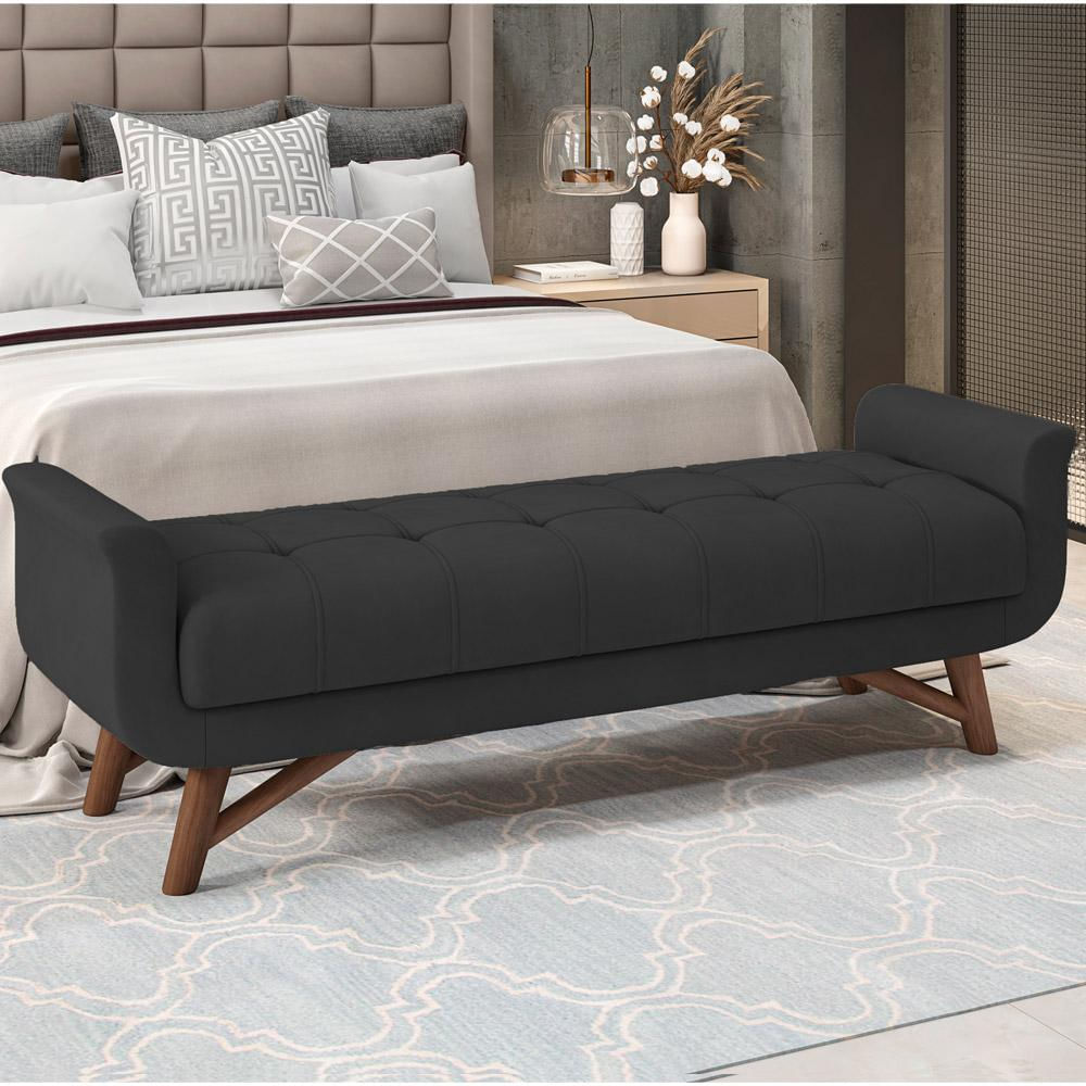 Puff Recamier Decorativo com Pés em Madeira 195 cm Itália P05 Veludo Preto - Lyam