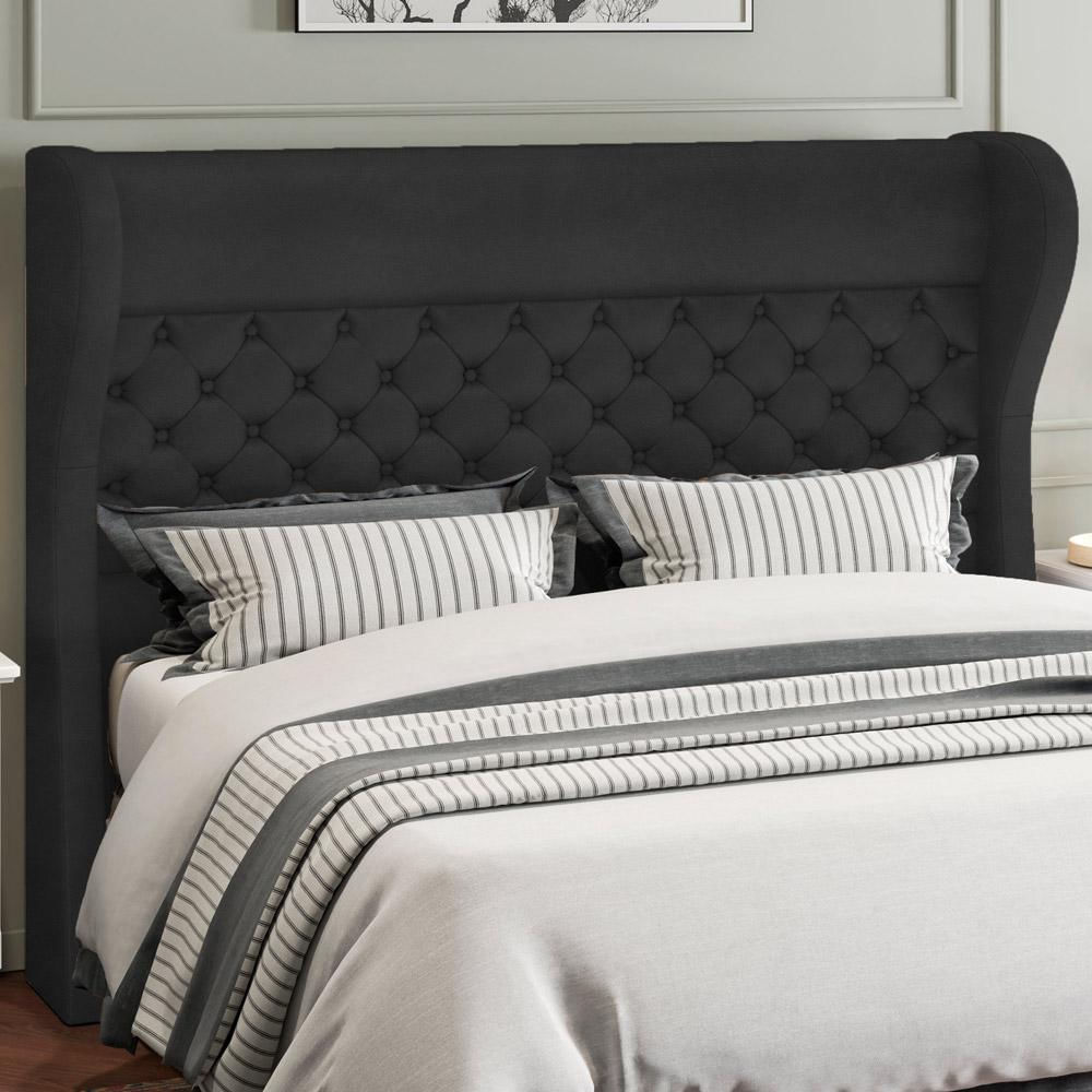 Cabeceira Cama Box Casal 140 cm P05 Madrid Couríssimo Preto - Lyam Decor