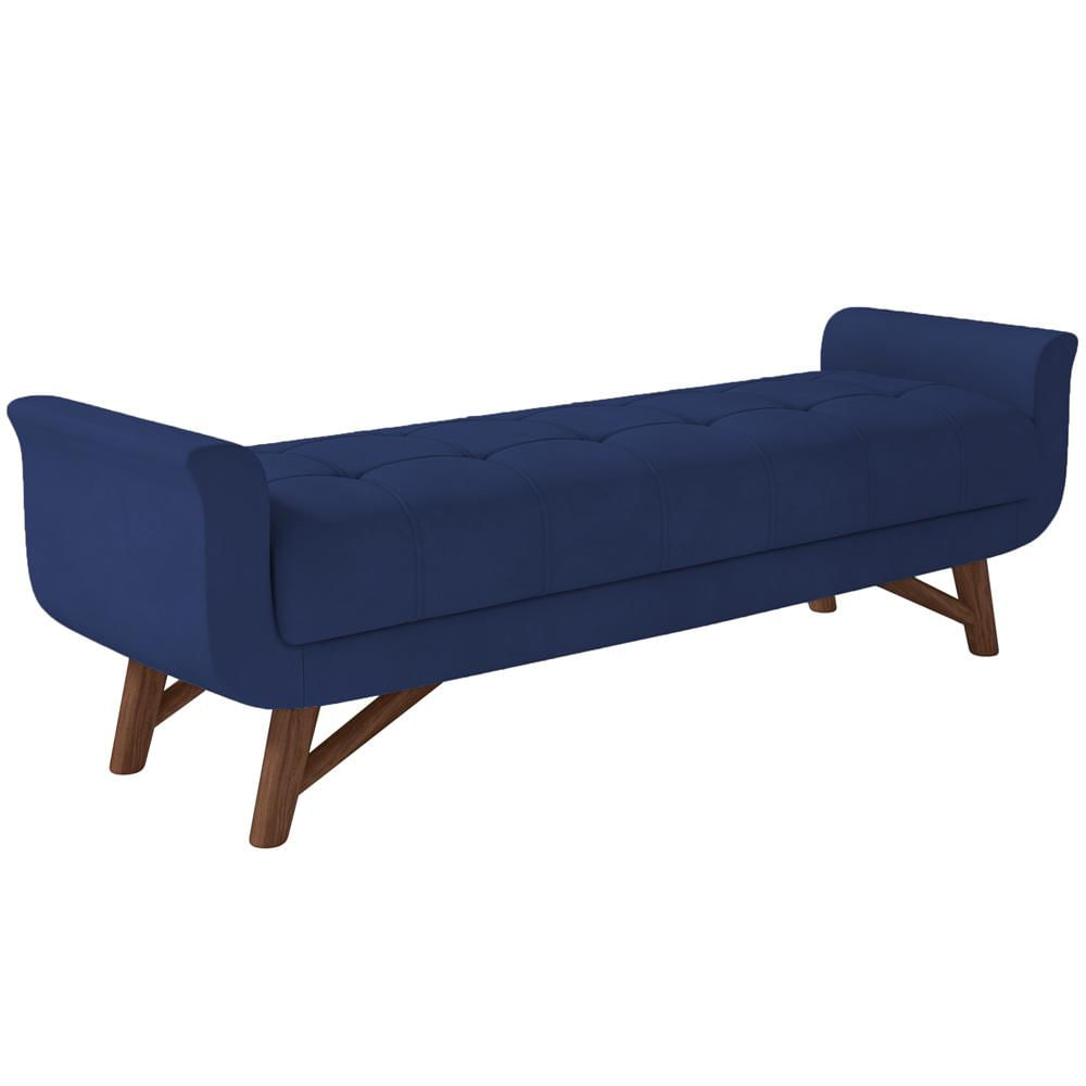 Puff Recamier Decorativo com Pés em Madeira 140 cm Itália P05 Veludo Azul Marinho - Lyam