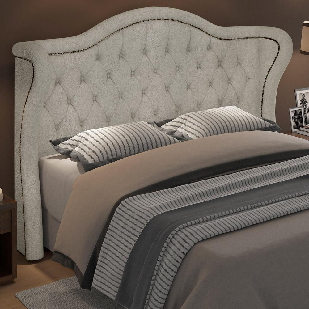 Cabeceira Cama Box Casal 140 cm P05 Lisboa Bouclê Creme - Lyam Decor