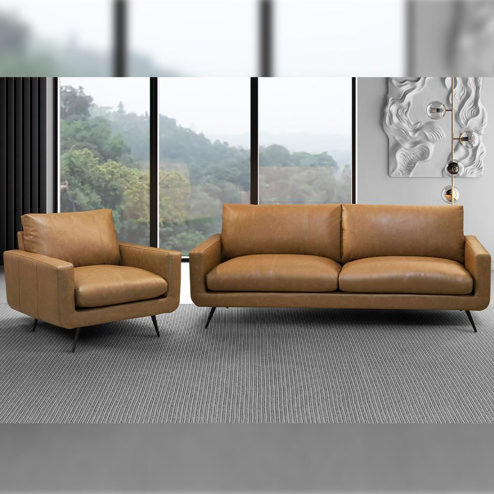 Sofá 3 Lugares Para Sala de Estar Living Industrial 252cm Dijon L06 Couro Camel - Lyam Decor