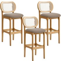 Kit 03 Banquetas Altas Para Cozinha Bancada Sala Tela Betta Fixa L02 Bouclê Bege - Lyam