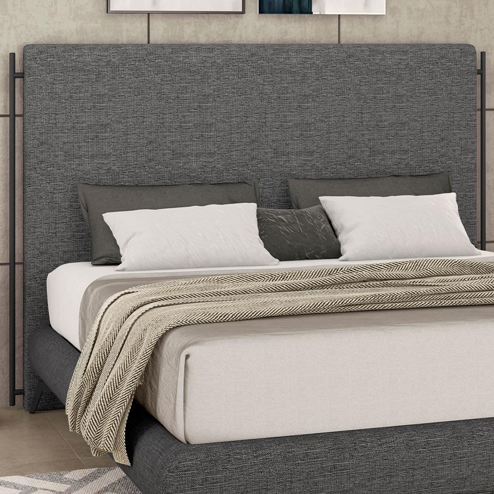 Cabeceira Cama Box Casal 140cm Estofada Goya P05 Linho Cinza Escuro - Lyam Decor