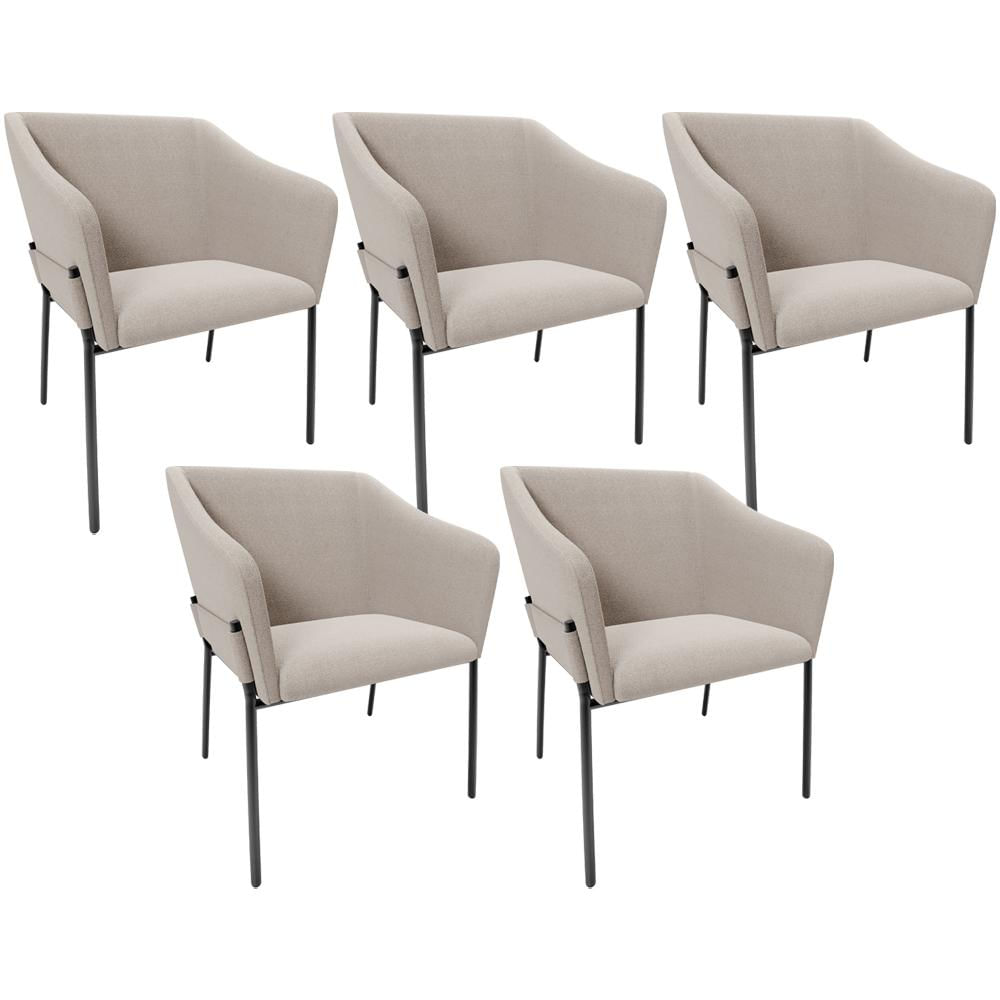 Kit 5 Cadeiras Para Sala de Jantar Estar Living Olívia L02 Bouclê Creme - Lyam Decor