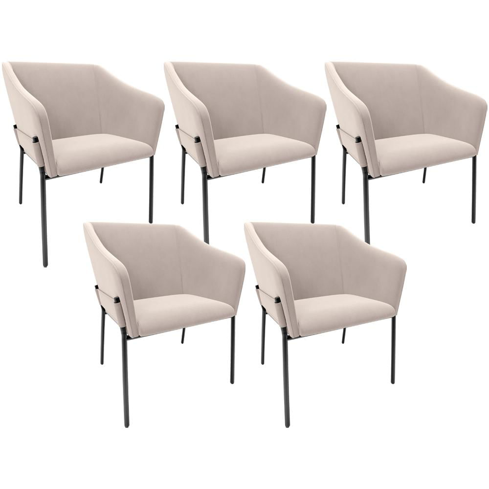 Kit 5 Cadeiras Para Sala de Jantar Estar Living Olívia L02 Suede Bege - Lyam Decor