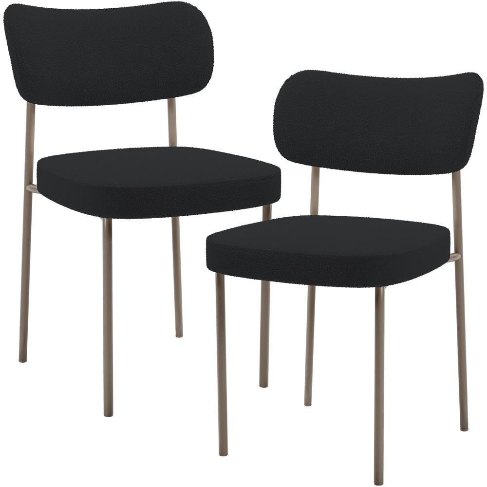 Kit 02 Cadeiras Para Sala De Jantar Melina Base Arena L02 Bouclê Preto - Lyam Decor