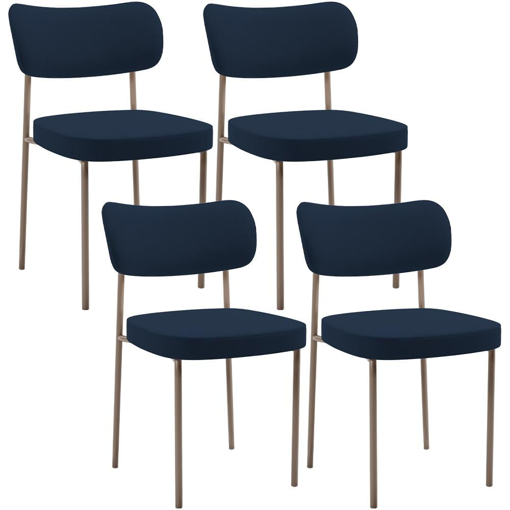 Kit 04 Cadeiras Decorativa Estofada Para Sala de Jantar Melina Base Arena L02 Suede Azul Marinho - Lyam Decor
