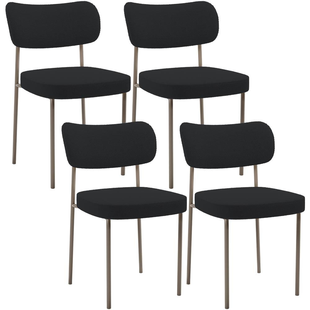 Kit 04 Cadeiras Decorativa Estofada Para Sala de Jantar Melina Base Arena L02 Bouclê Preto - Lyam Decor