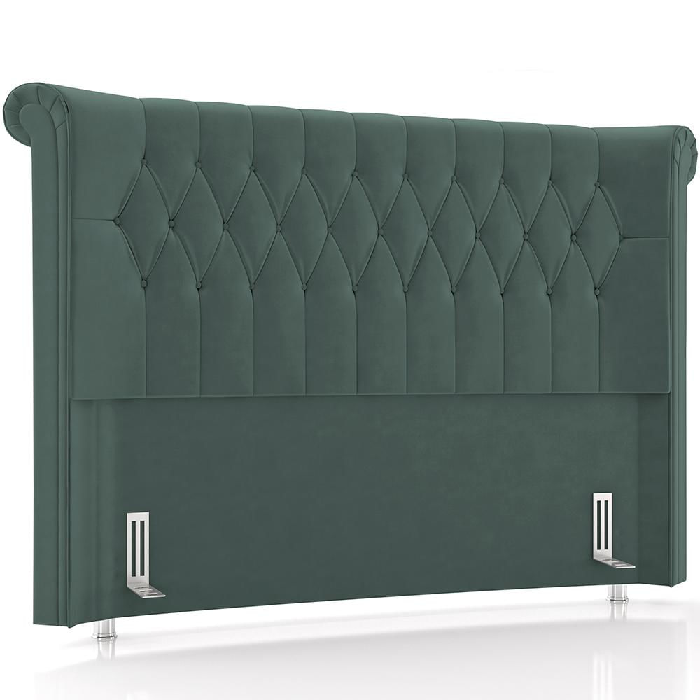 Cabeceira Cama Box Casal 140cm Estofada Meora P05 Veludo Verde Musgo - Lyam Decor