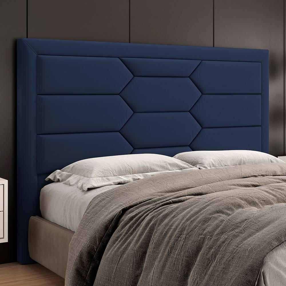 Cabeceira Cama Box Queen 160cm Estofada Nora P05 Veludo Azul Marinho - Lyam Decor