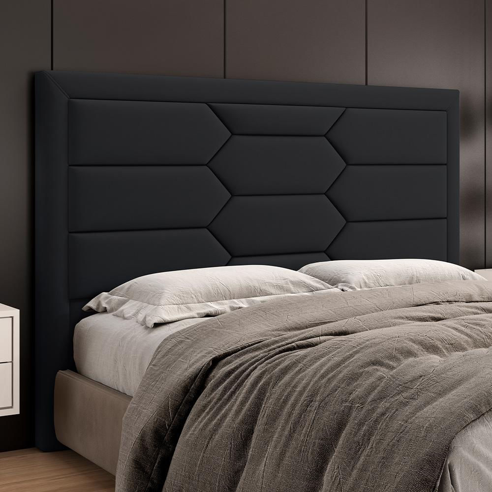 Cabeceira Cama Box Queen 160cm Estofada Nora P05 Veludo Preto - Lyam Decor