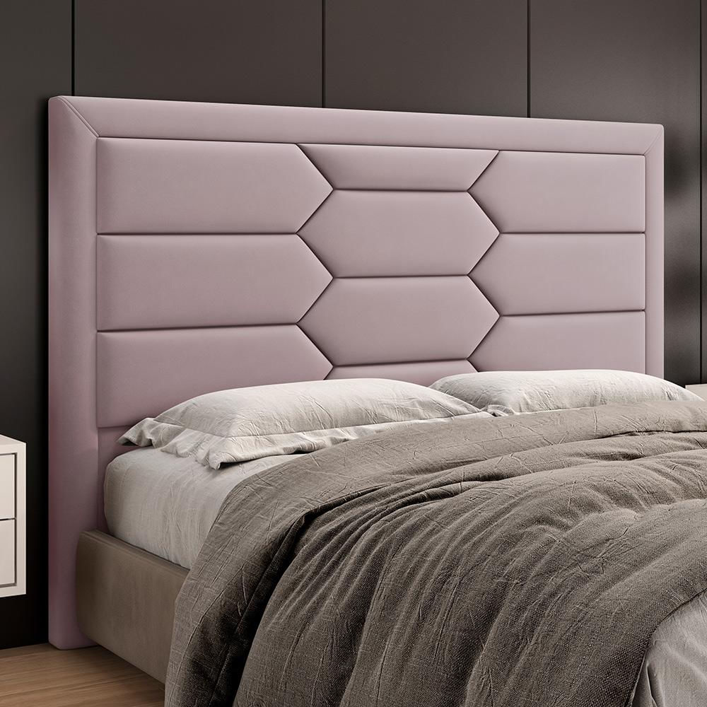 Cabeceira Cama Box Queen 160cm Estofada Nora P05 Veludo Rosê - Lyam Decor