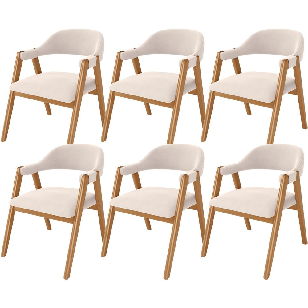 Kit 06 Cadeiras de Jantar e Estar Living Estofada Nadja L02 Suede Bege - Lyam Decor