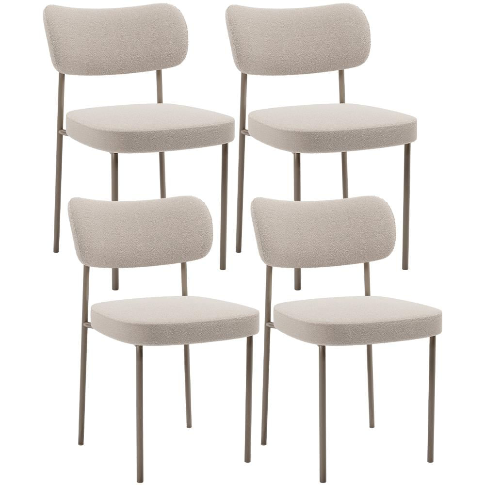 Kit 04 Cadeiras Decorativa Estofada Para Sala de Jantar Melina Base Arena L02 Bouclê Creme - Lyam Decor