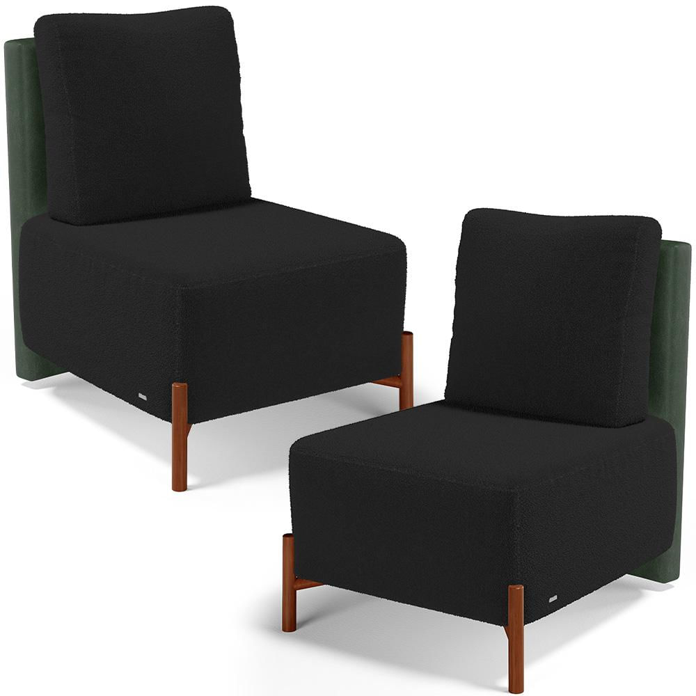 Kit 02 Poltronas Decorativas Sala de Estar Living Hungria L02 Couríssimo Verde Bouclê Preto - Lyam