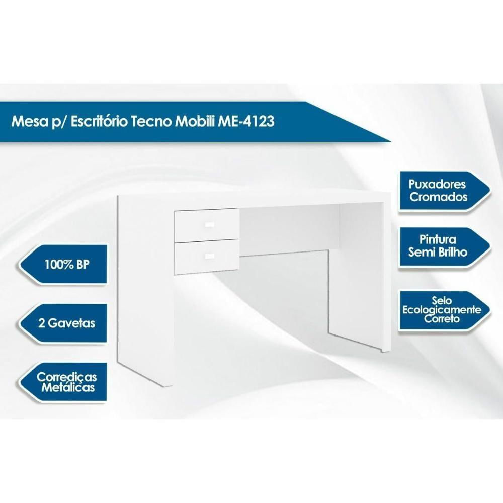 Mesa De Computador Me-4123 C/ 2 Gavetas Amêndoa - Tecno Mobili