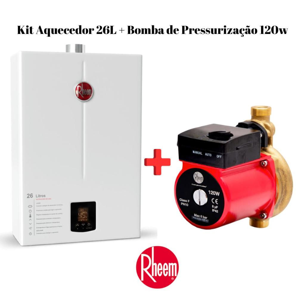 Aquecedor 26 Litros GN Bivolt + Bomba 120W 220V Rheem