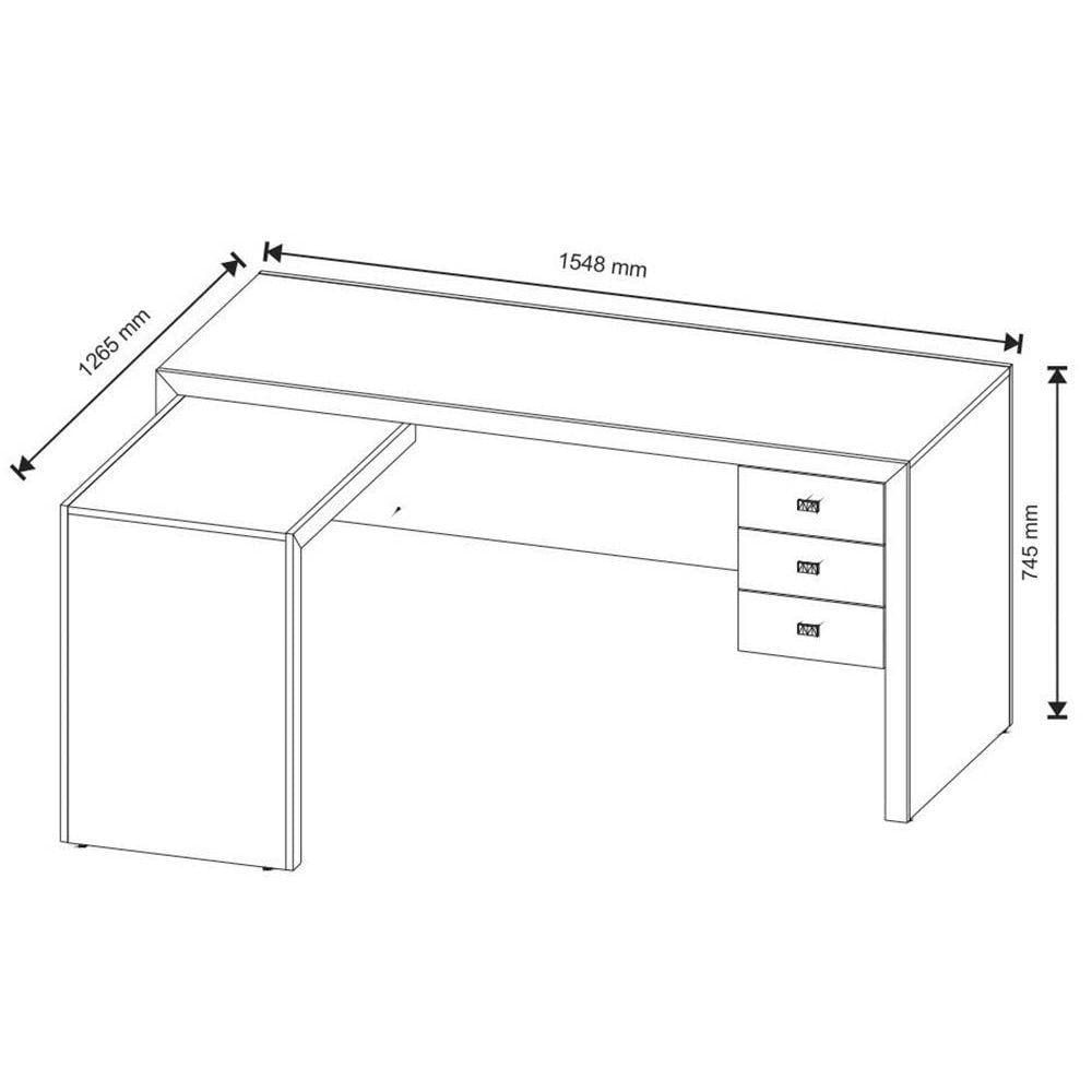 Mesa Canto P/escritório Me4106 C/ 3 Gavetas Branco - Tecno Mobili