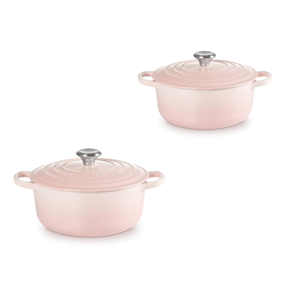 KIT LE CREUSET PANELAS REDONDAS 20CM E 24CM EM FERRO ESMALTADO SHELL PINK