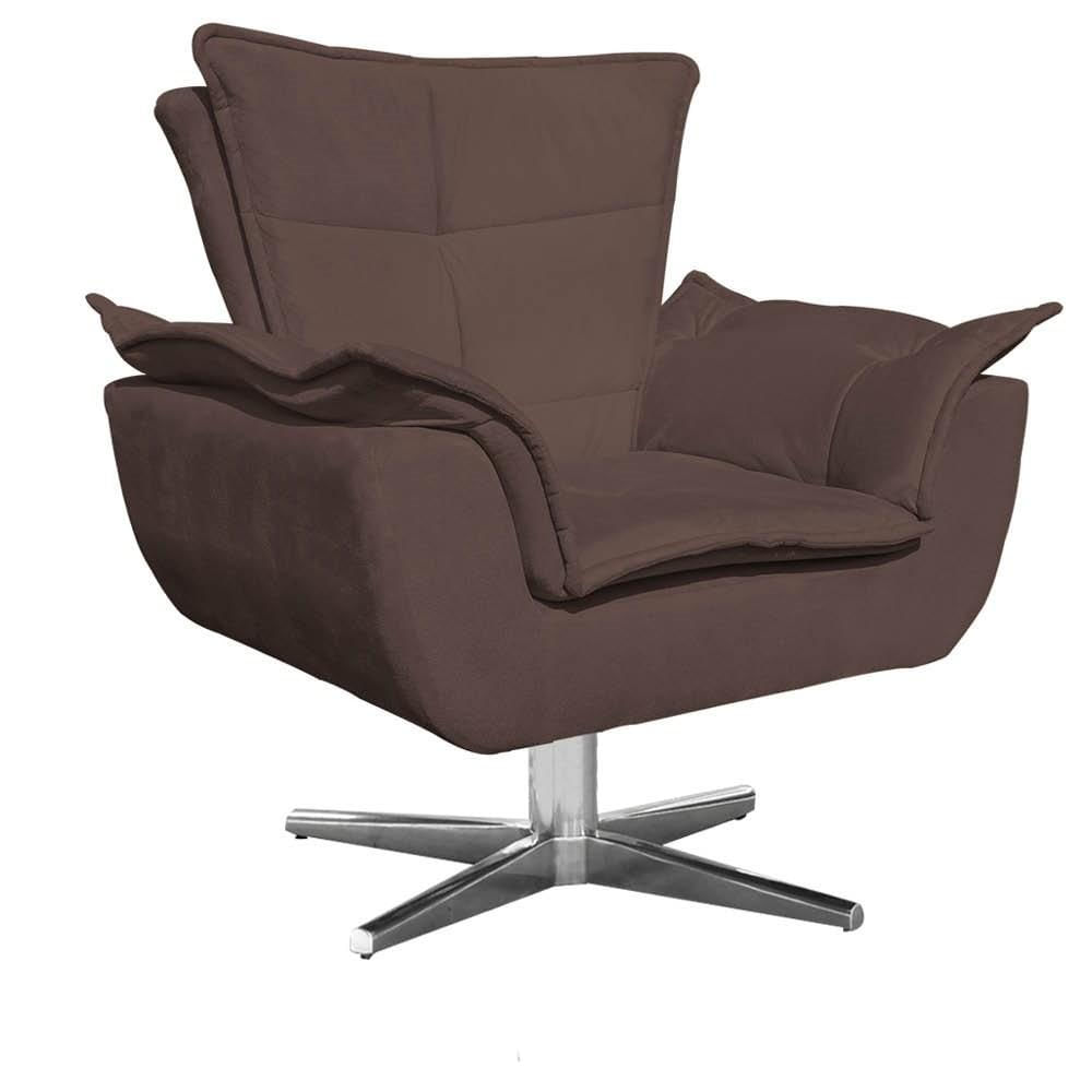 Poltrona Decorativa Sala de Estar Base Giratória Cromada Opla Suede Marrom - Ibiza