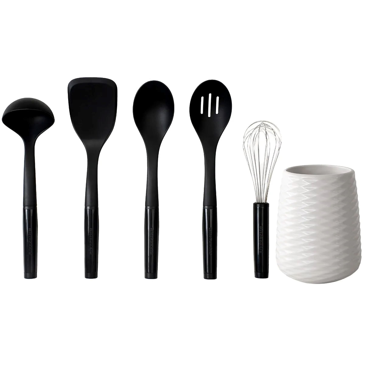 CONJUNTO KITCHENAID 5 UTENSILIOS PARA COZINHA E SUPORTE EM CERÂMICA KQG561BXOBE