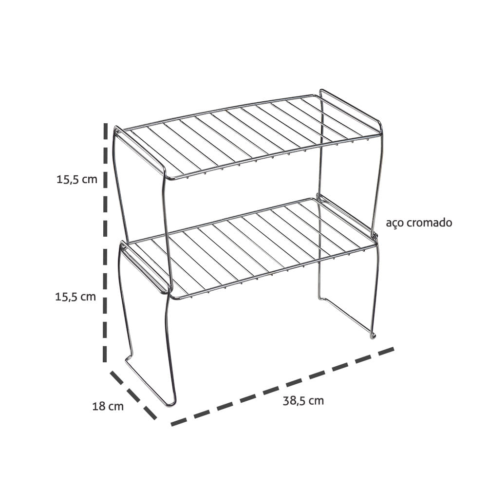 Prateleira Empilhavel Organizador de Armário Cromado 2un