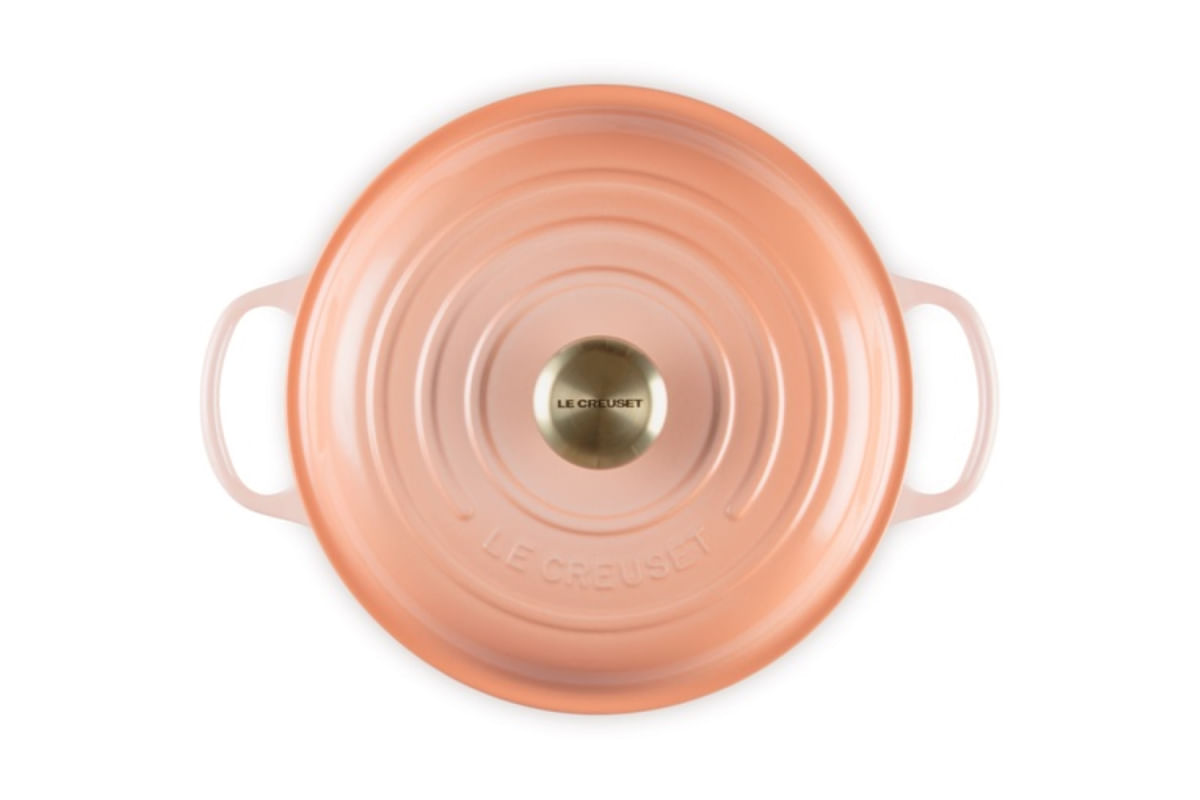 KIT LE CREUSET CAÇAROLA BUFFET 30CM E FRIGIDEIRA SKILLET 26CM EM FERRO FUNDIDO PESSEGO PECHE