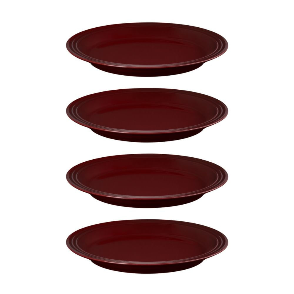 KIT LE CREUSET 4 PRATOS RASOS EM CERÂMICA 27CM VERMELHO RHONE