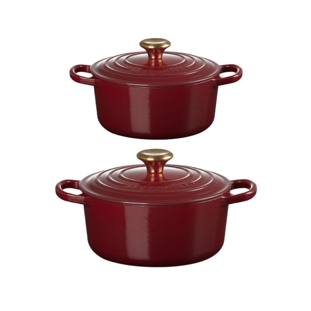 KIT LE CREUSET 2 PANELAS REDONDAS 24 E 26CM EM FERRO ESMALTADO VERMELHO RHONE