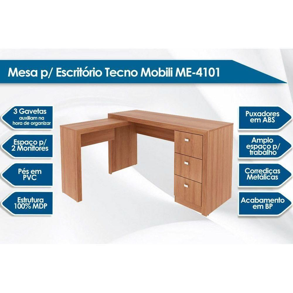 Mesa De Escritório Me4101 C/ 3 Gavetas Branco - Tecno Mobili