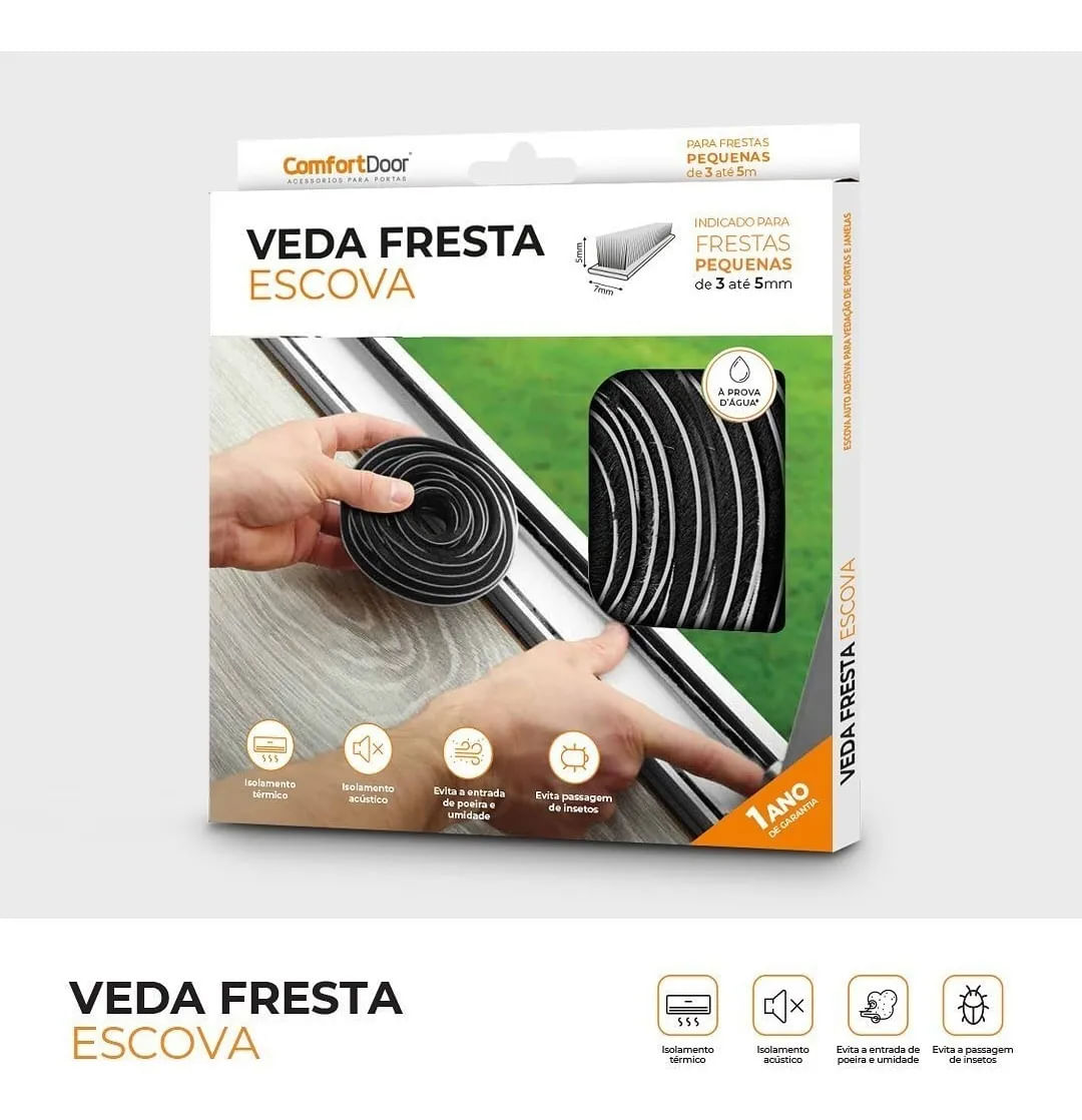 Veda Frestas Escova - 5x7 mm - Cinza - 5 Metros