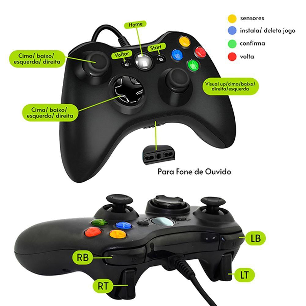 Controle Com Fio Usb Xbox 360 Compatível Com Computador Notebook Celular E Cloud Game