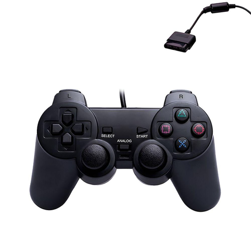 Manete De Ps2 Dualshock Com Fio Vibração Controle Analógico Confortável E Resistente