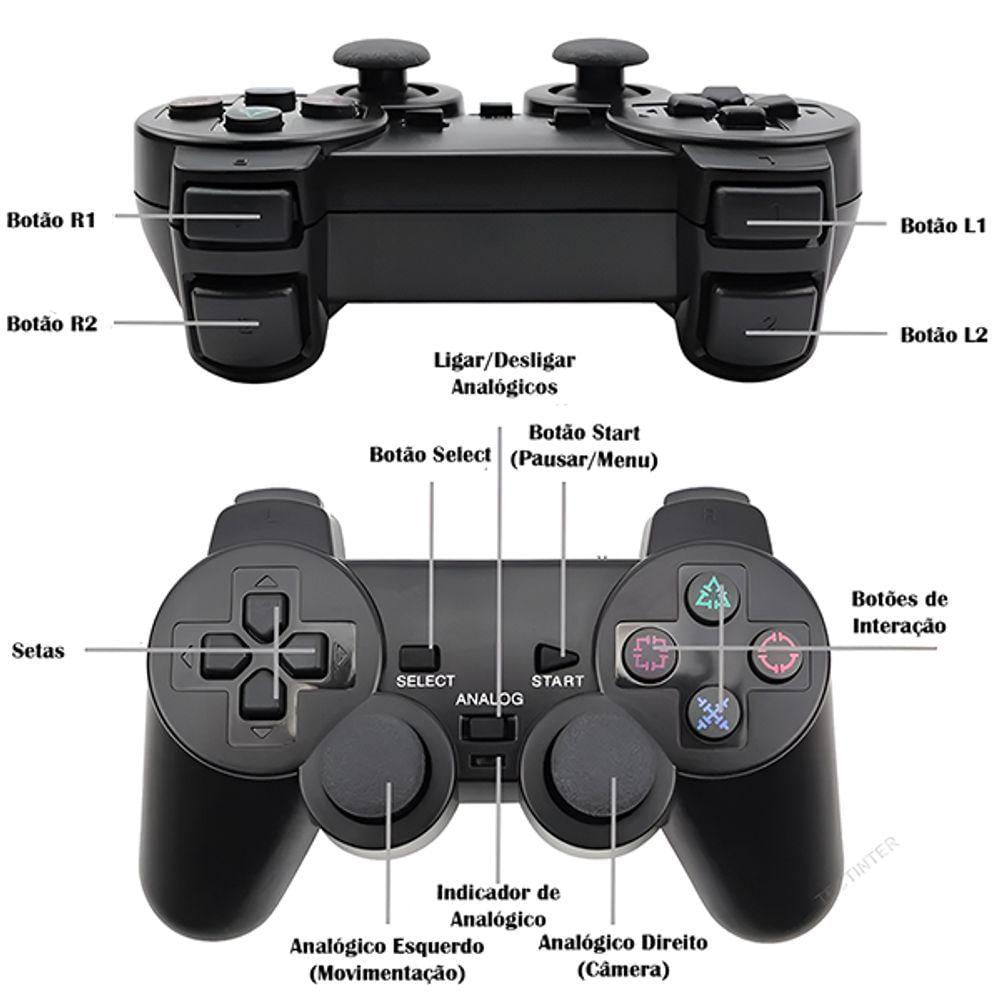 Manete De Ps2 Dualshock Com Fio Vibração Controle Analógico Confortável E Resistente