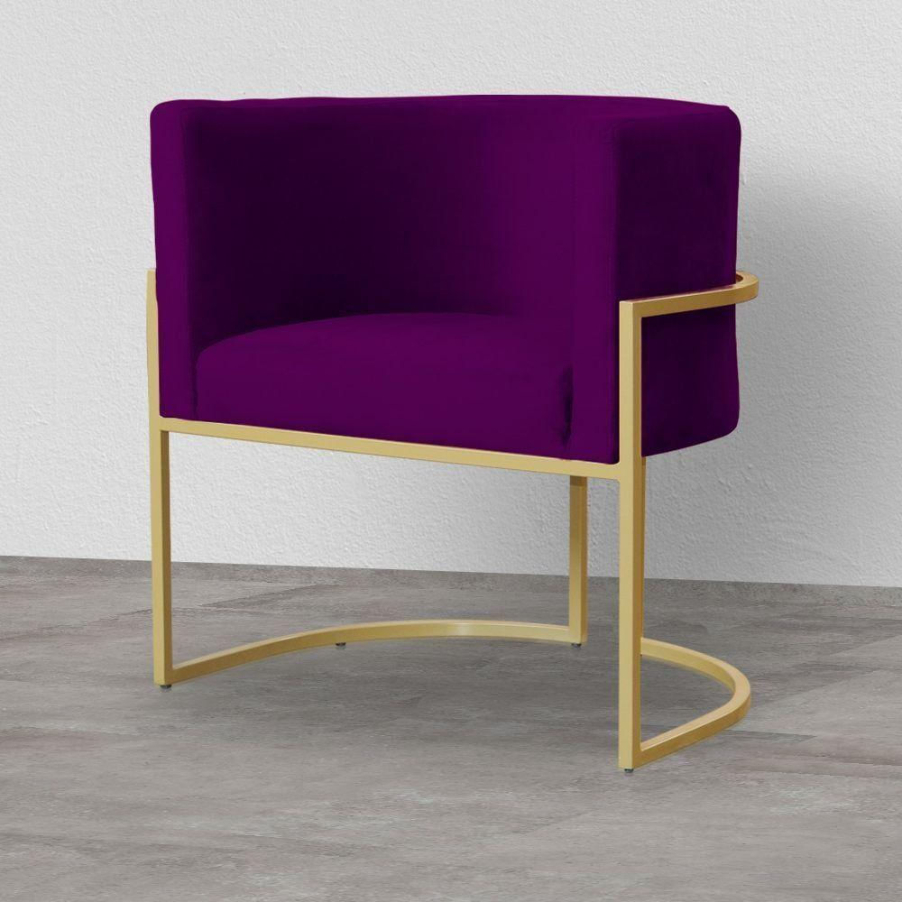 Poltrona Decorativa Dourada Base De Metalon 7decormoveis Veludo Roxo