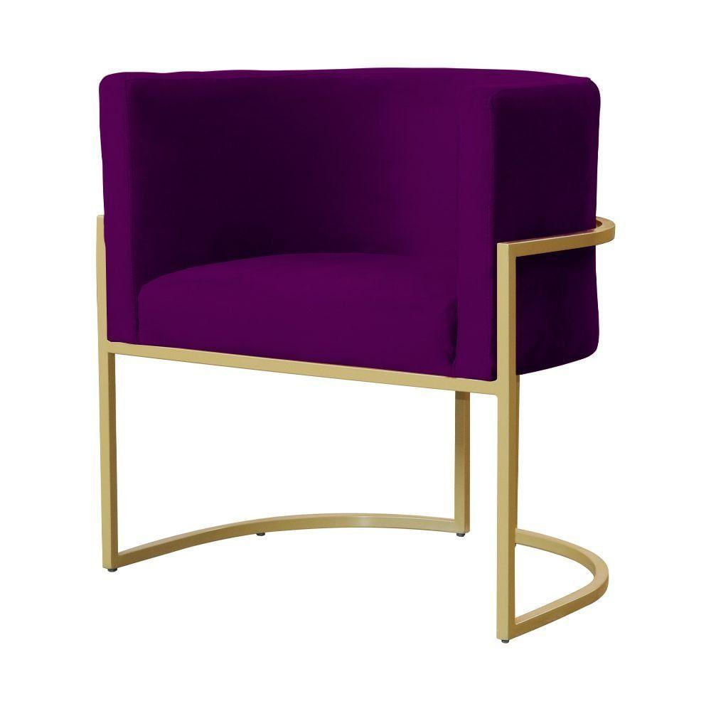 Poltrona Decorativa Dourada Base De Metalon 7decormoveis Veludo Roxo