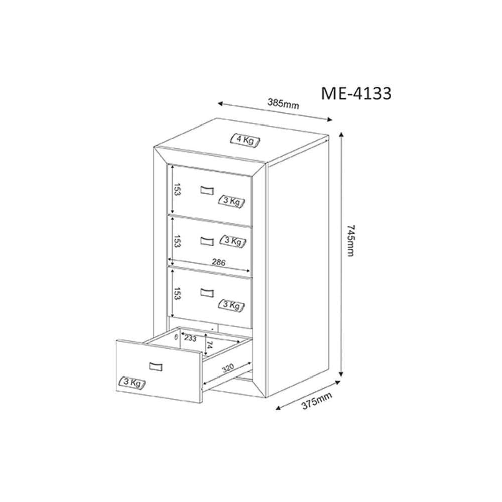 Gaveteiro P/ Escritório Me4133 C/ 4 Gavetas E Rodízios Branco - Tecno Mobili