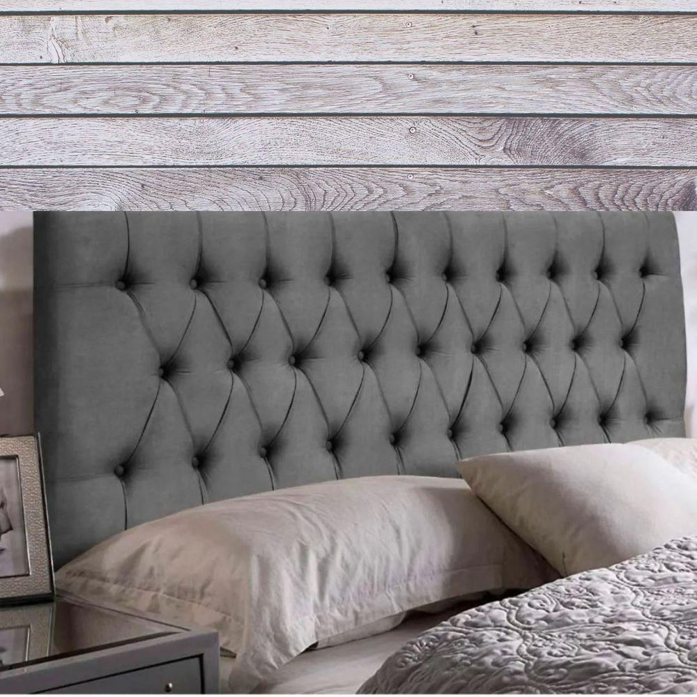 Painel Cabeceira Dubai Para Cama Box-1 Metro-suede Cinza