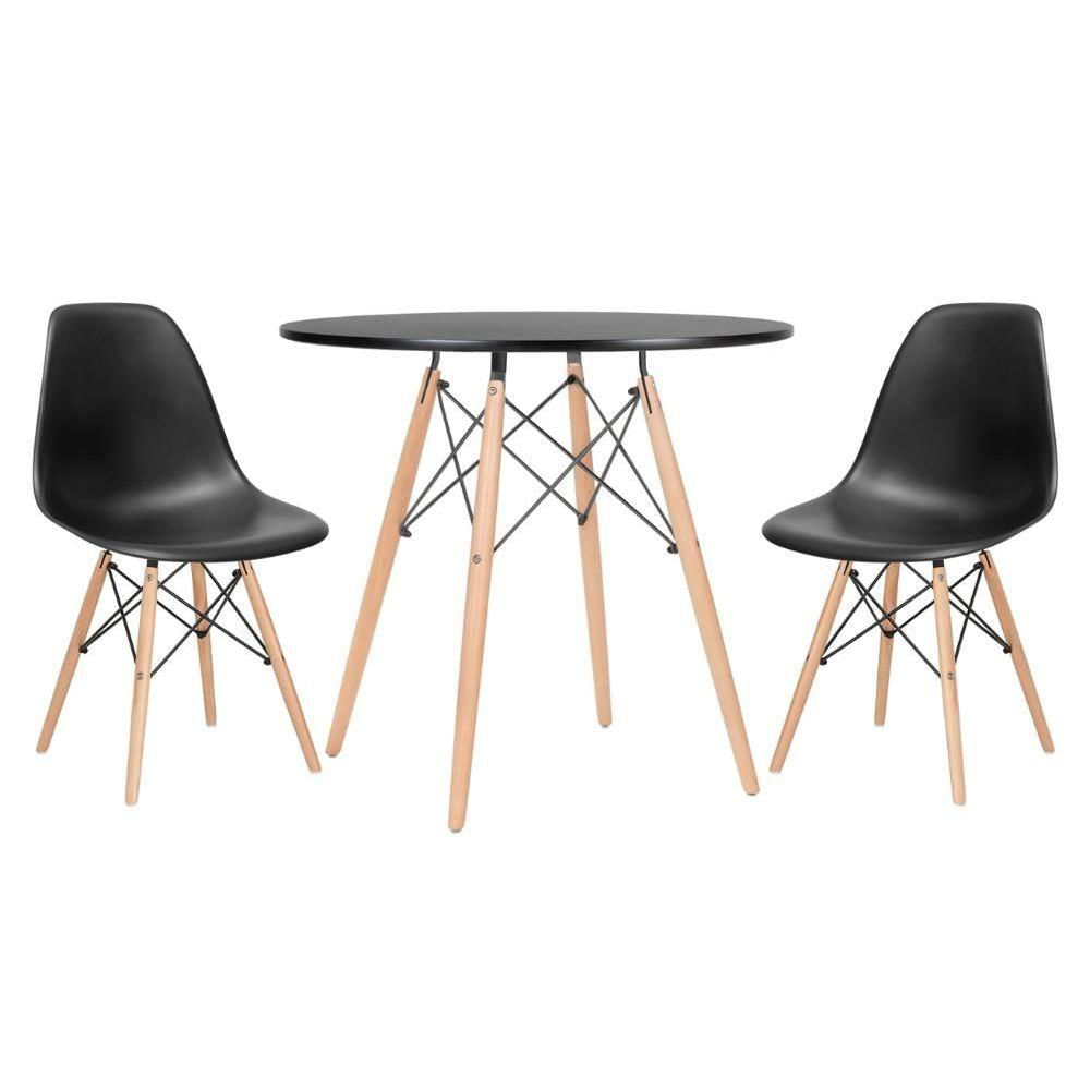 Mesa Redonda Eames 80 Cm Preto + 2 Cadeiras Eiffel Dsw Preto