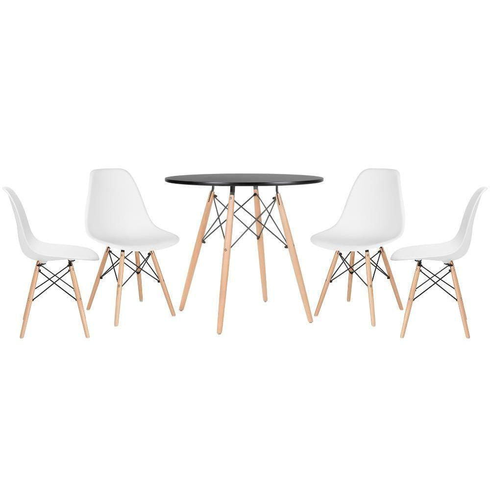 Mesa Eames 80 Cm Preto + 4 Cadeiras Eiffel Dsw Branco