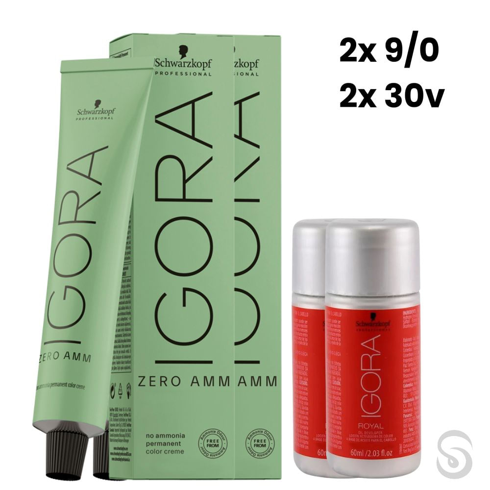 Igora Zero Amm 2x9/0 Louro Extra Claro 60 ml + 2 Ox 30 VOL