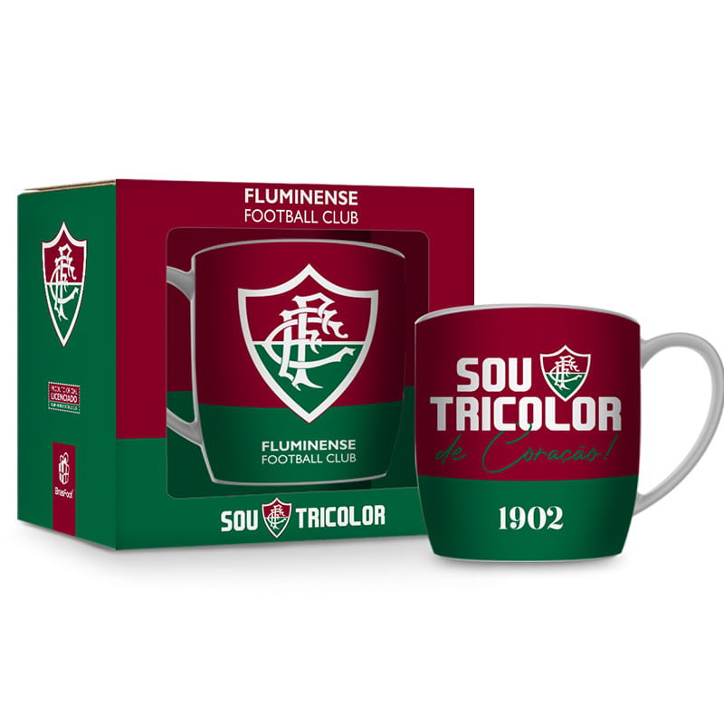 Caneca Porcelana Premium BrasFoot Fluminense 300ML Urban Licenciada Branco