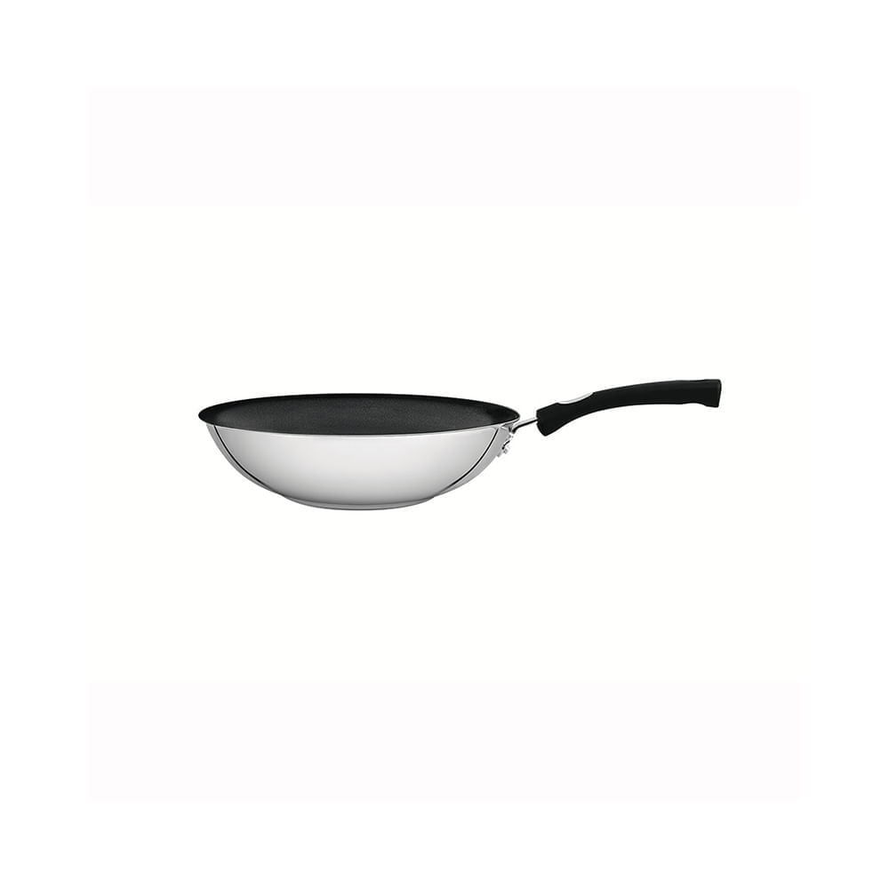 Wok Tramontina Solar Silicone 28 Cm 3,3l Aço Inox Com Fundo Triplo E Antiaderente Tramontina