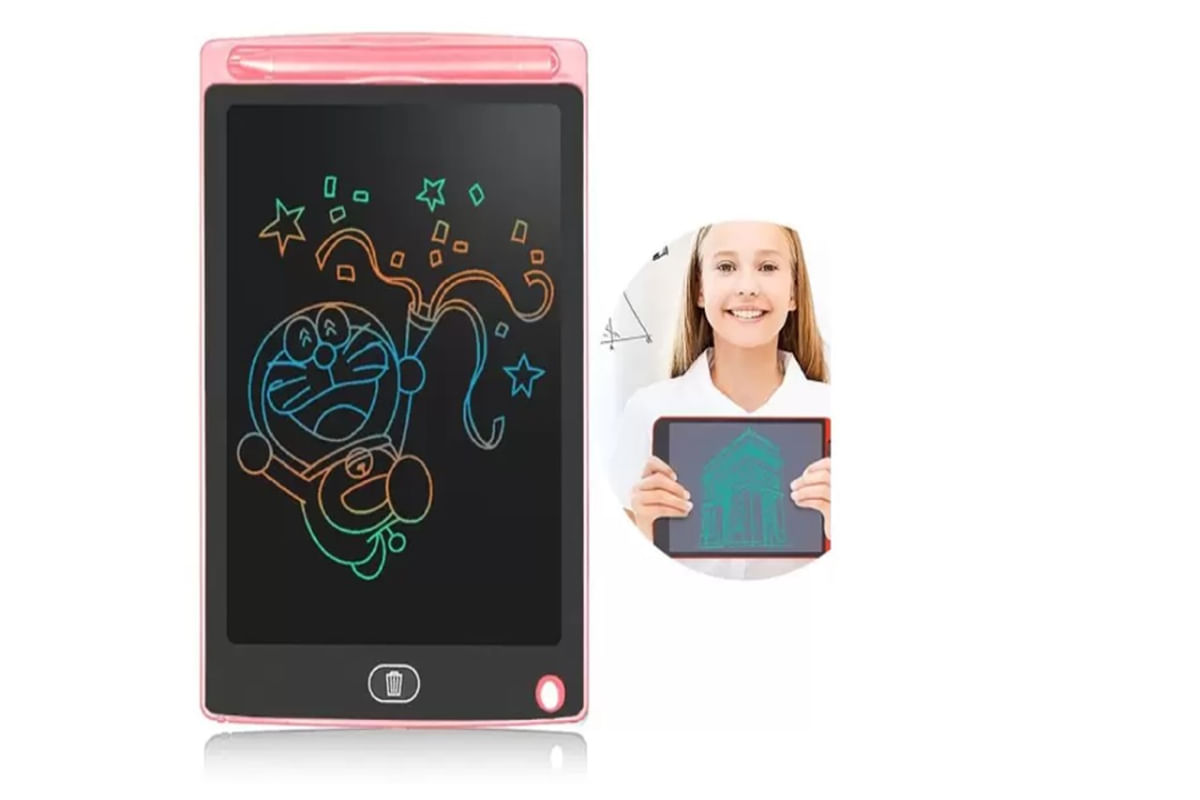 Lousa Mágica Lcd 12`` Tablet Infantil Pintura Desenho Anota Cor Azul E Preto