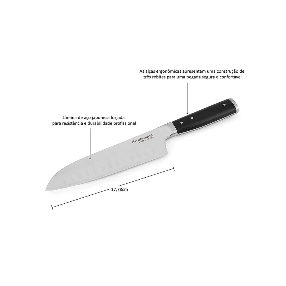 Faca Santoku com Bainha 7pol - KitchenAid Preto