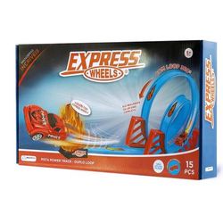 Pista De Percurso e Mini Veículo Express Wheels Power Track Duplo Loop
