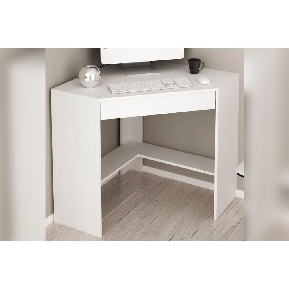 Mesa Canto P-escritório Canto Me4169 C- 1 Gaveta Branco - Tecno Mobili