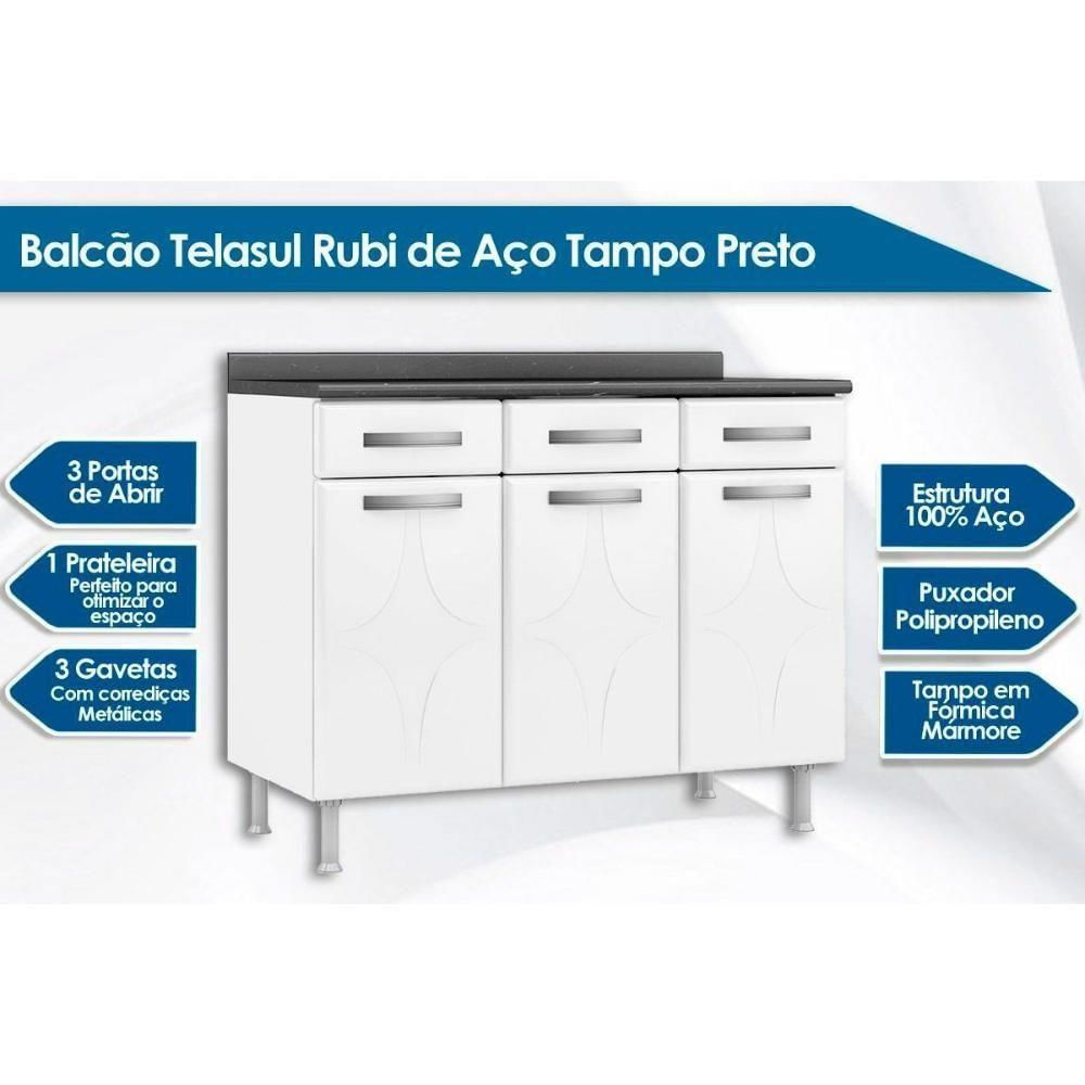 Balcão De Cozinha Rubi 3 Portas E 3 Gavetas C/ Tampo 105cm Branco - Telasul