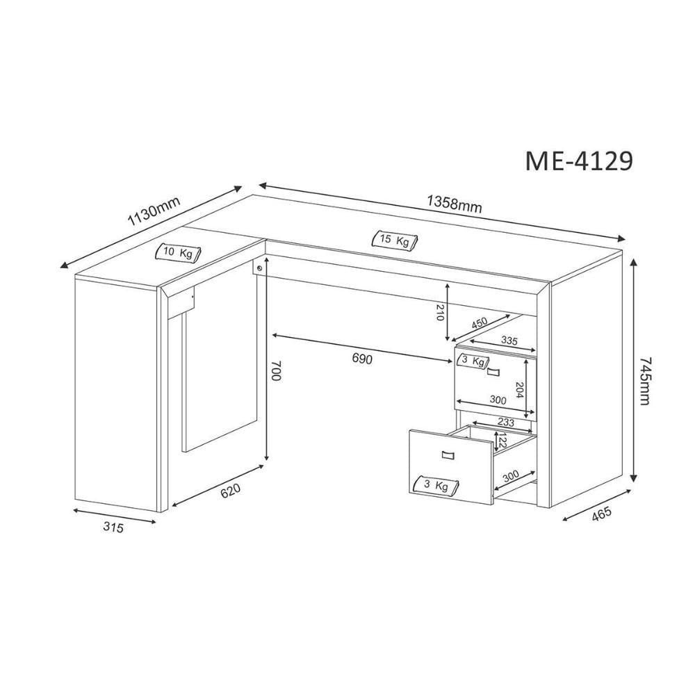 Mesa Canto P/escritório Me4129 C/ 2 Gavetas Amêndoa - Tecno Mobili