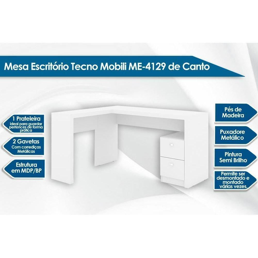 Mesa Canto P/escritório Me4129 C/ 2 Gavetas Nogal - Tecno Mobili